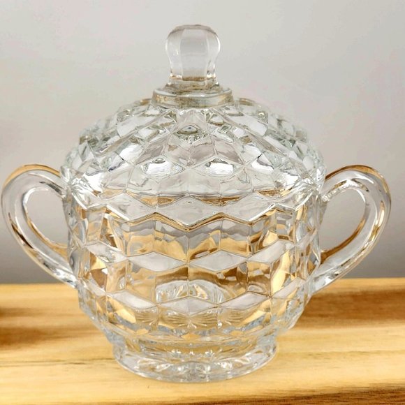 Colony Whitehall Clear Covered Sugar Bowl cube cubist glass midcentury vintage - Picture 4 of 16